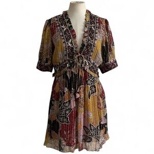 ANTHROPOLOGIE Beaded Sequin Shimmer Mini Dress Bohemian sz Medium